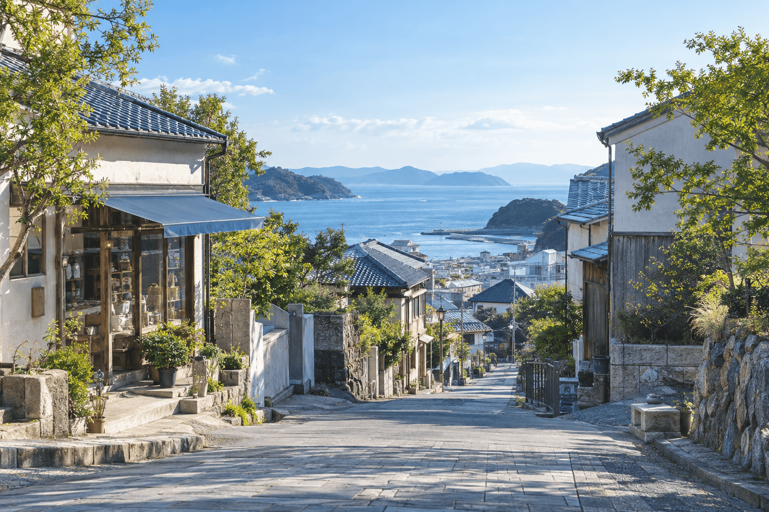 海の見える地方の町並み