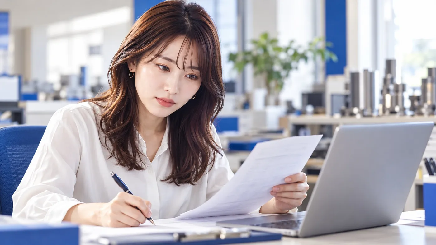 印刷した見積書を見直す伊藤さん