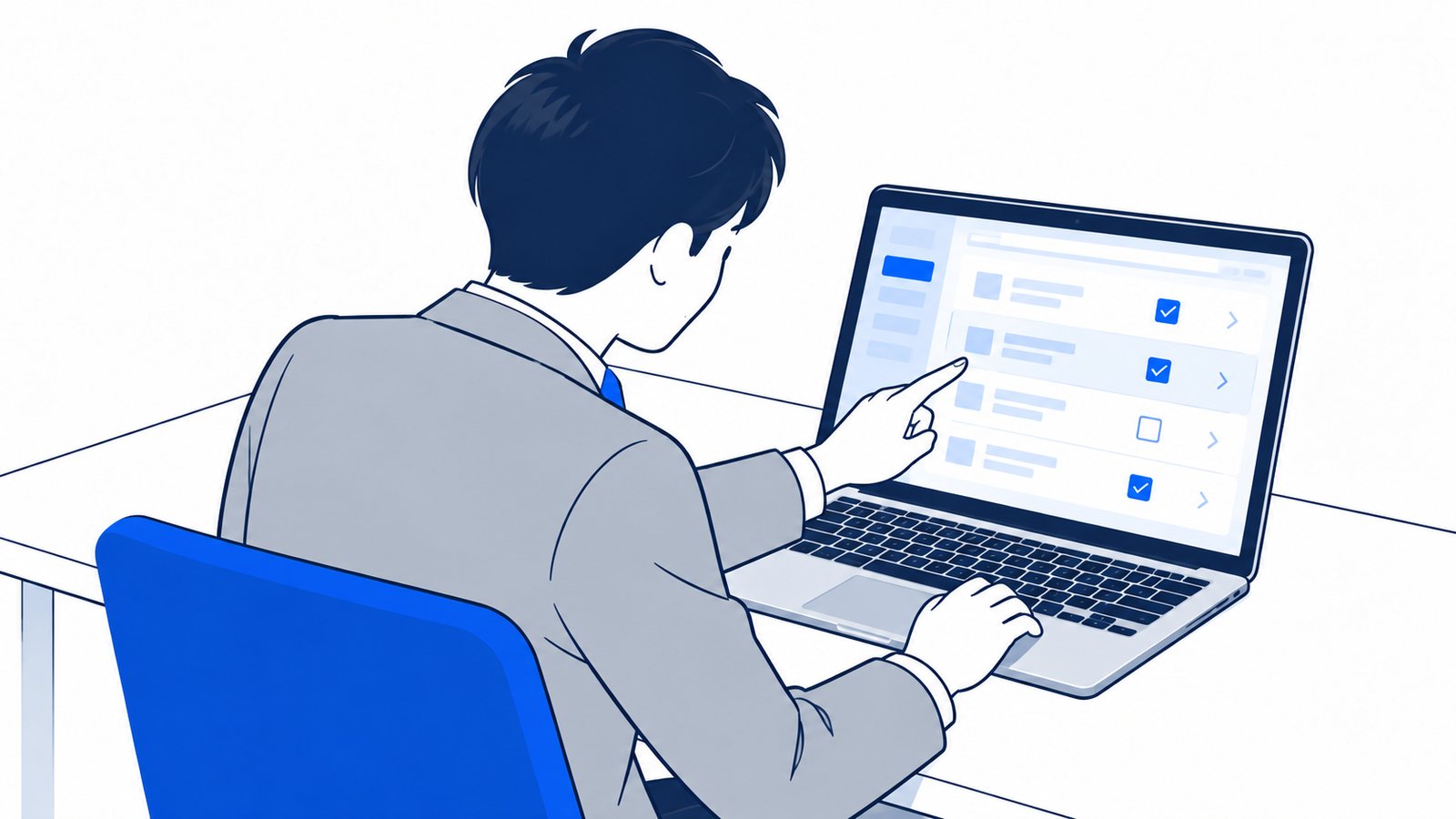 Search Consoleの設定画面をノートPCで開き、項目を一つずつ確かめる担当者