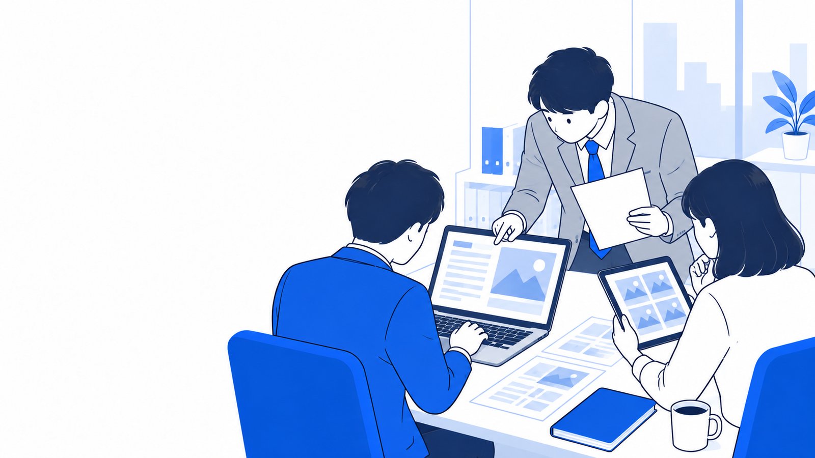 調べもの・資料作成・画像の画面を見比べながら確認する会社員