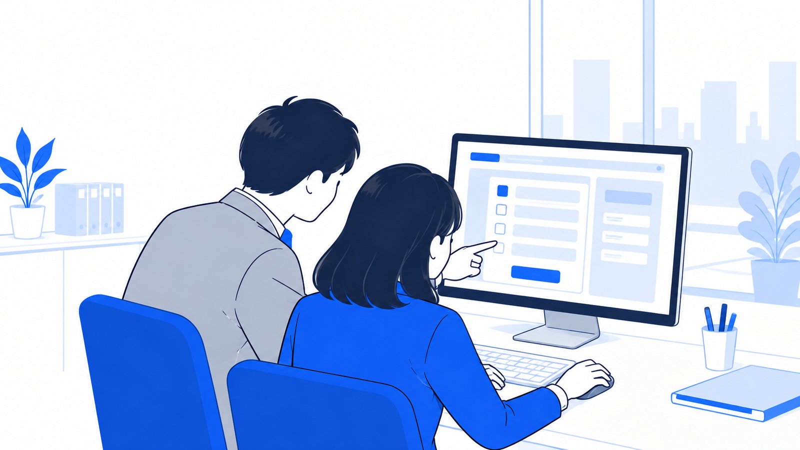 ブラウザに表示されたフォームの入力結果を、同僚と確認する担当者