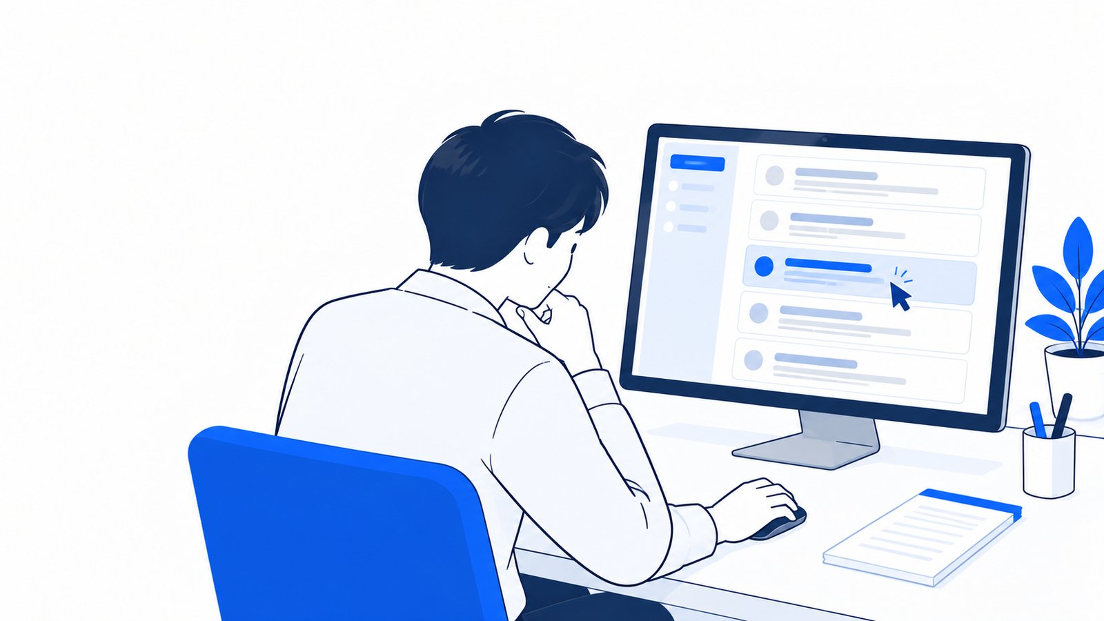 更新履歴の一覧を読んで、新しい機能を探す担当者