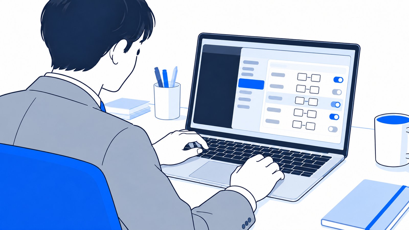よく使う依頼文をファイルに書き留めて、コマンドとして登録する会社員