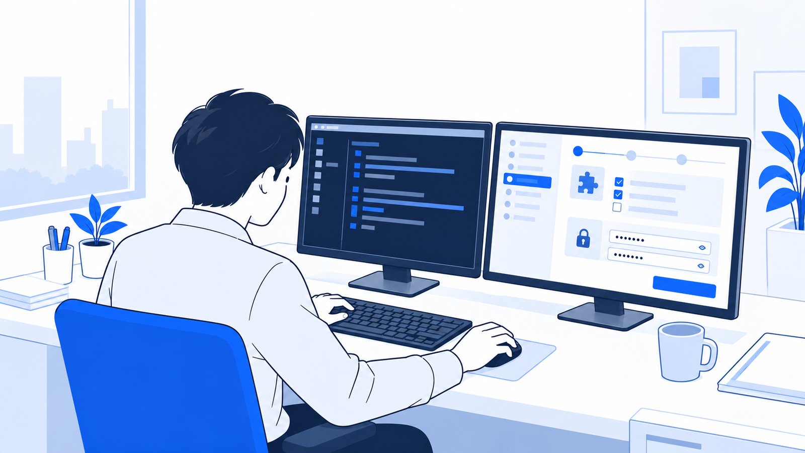ターミナルとブラウザを並べて、GitHub Appの導入とシークレットの登録を進める開発担当者