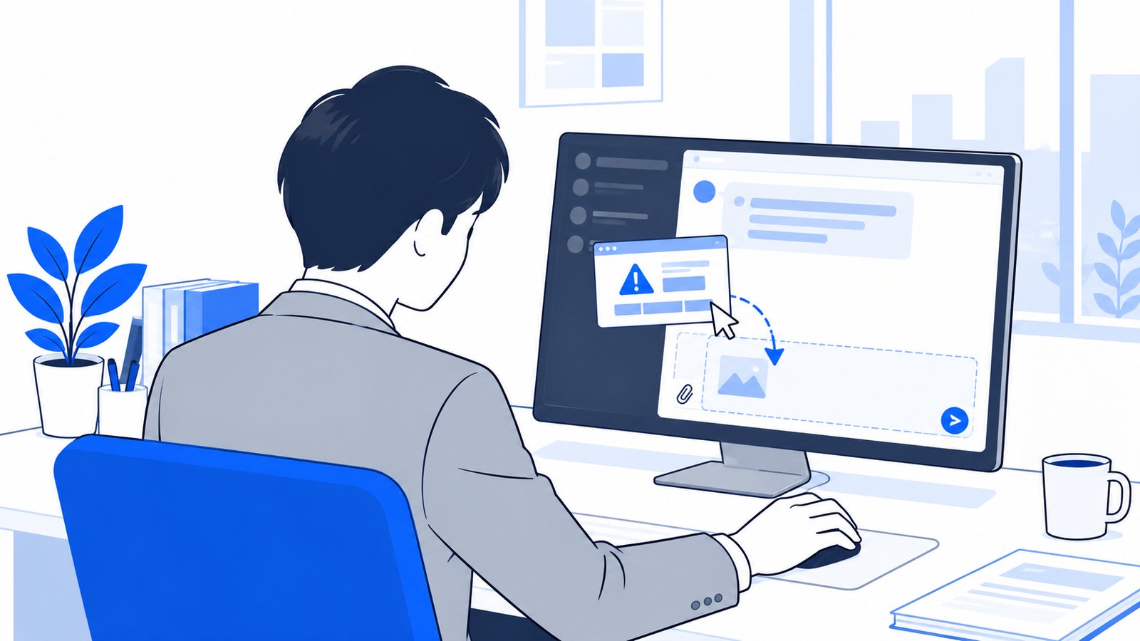 エラー画面のスクリーンショットをClaude Codeの入力欄に貼り付けている担当者