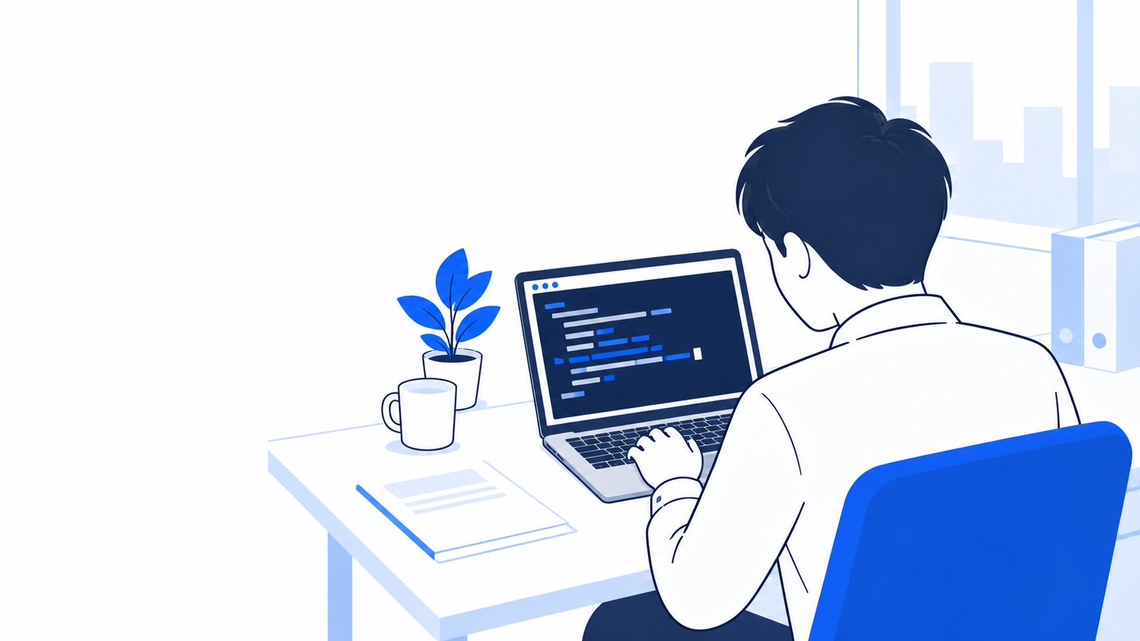 Linuxのノートパソコンで、ターミナルにコマンドを貼り付ける人を肩越しに見た様子