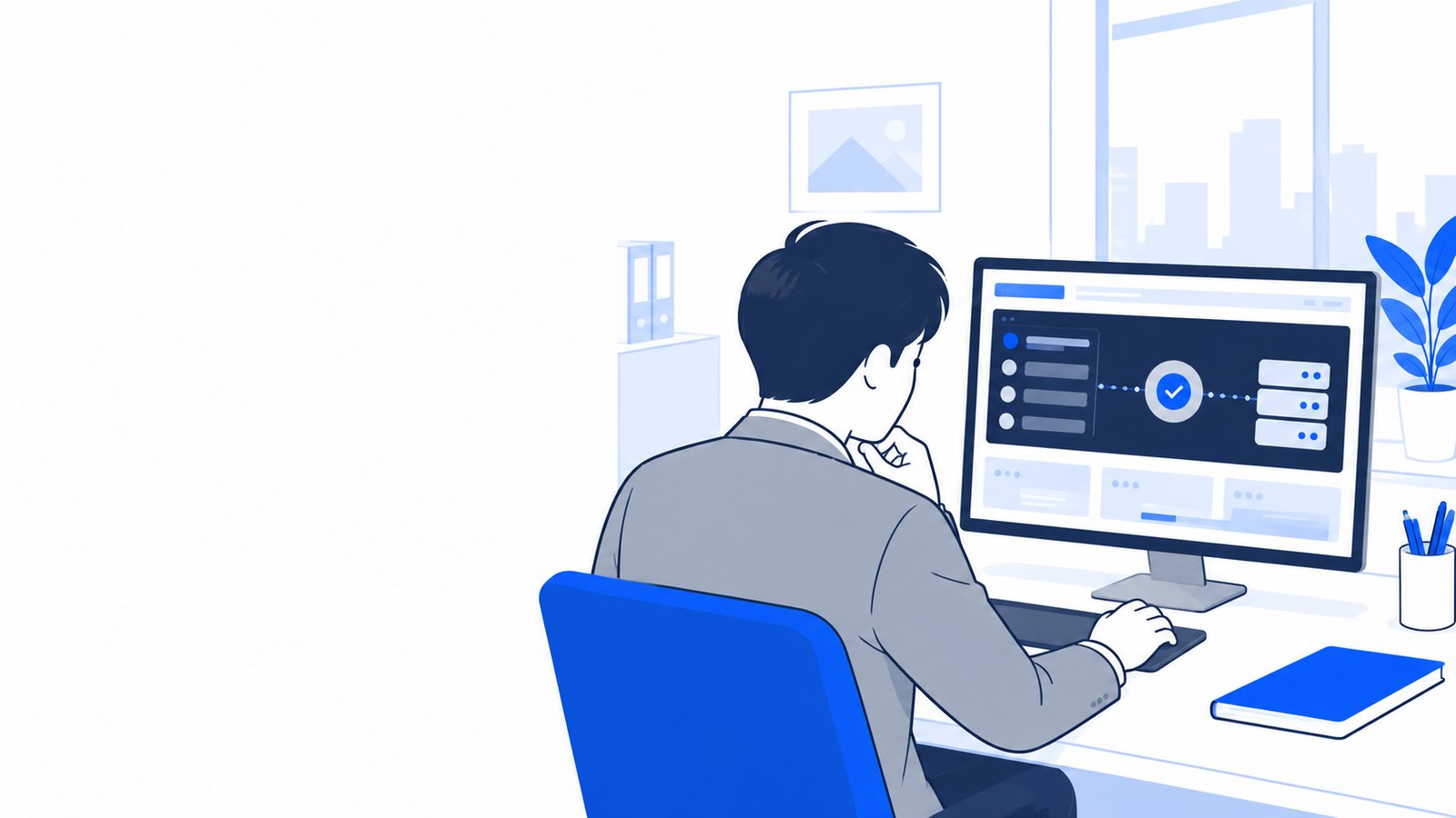 Claude Codeの状態画面を開いて、接続先の表示を確認する担当者