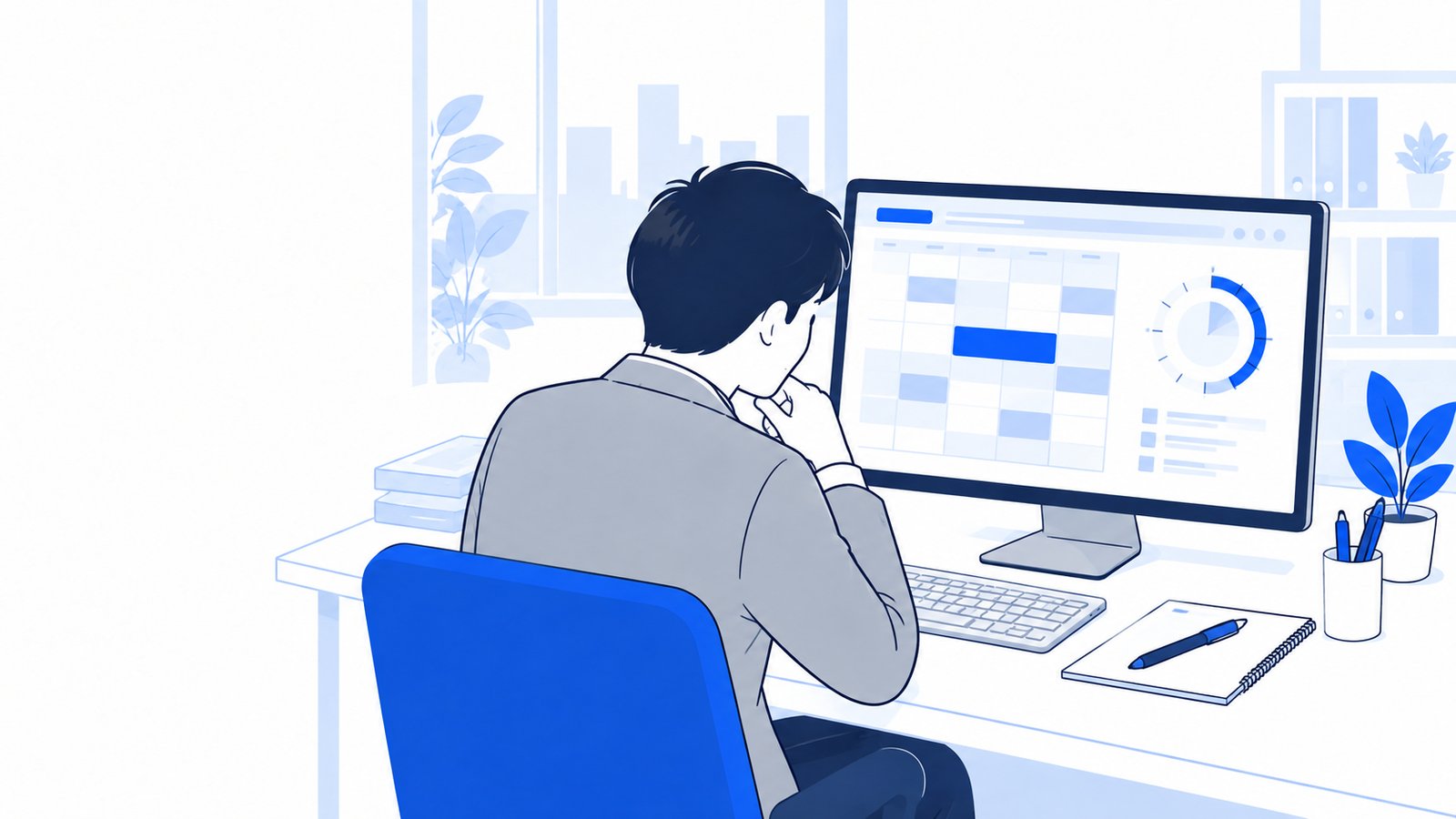 予定表とタイマーを見ながら動いている予定を確認する担当者