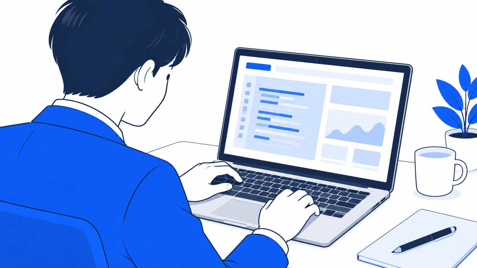 更新のコマンドを入力して結果を確かめるノートPCの手元