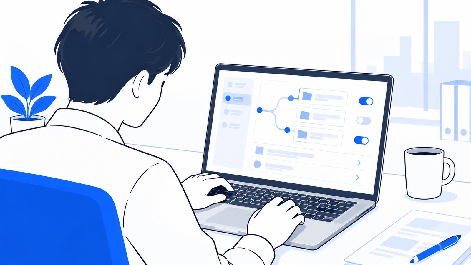 GitHubとの連携画面を操作する担当者の手元