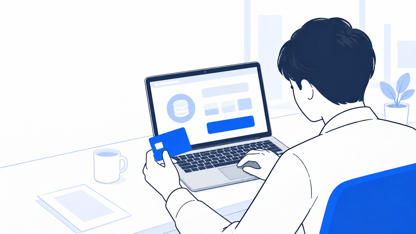 ノートPCの画面を見ながらクレジットを購入する会社員の手元