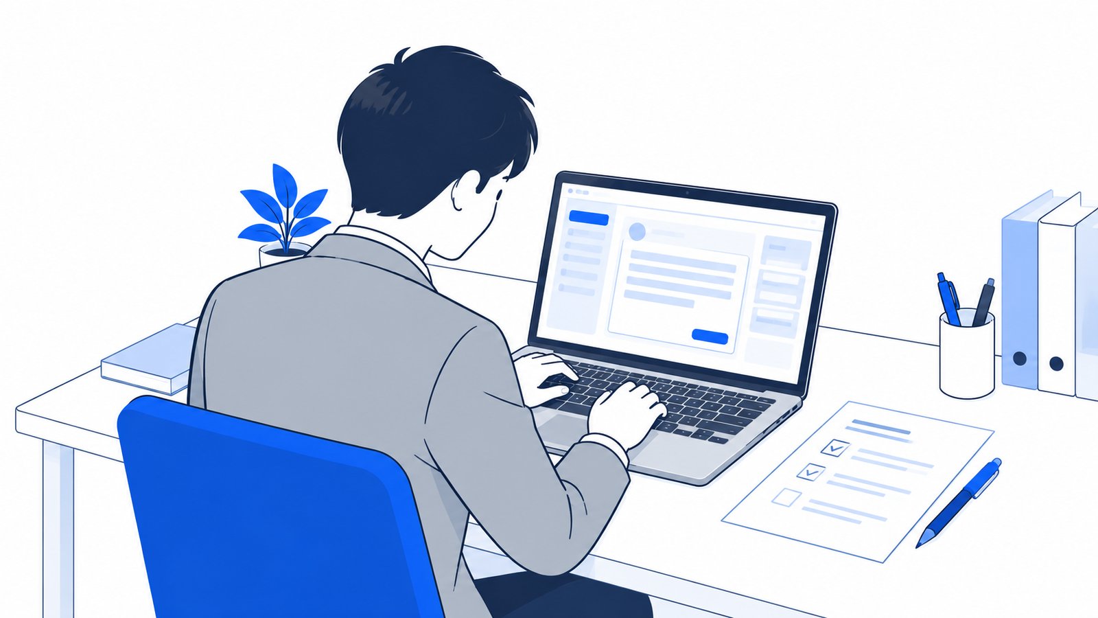 対象のファイルと条件をメモに書き出してから依頼を打つ会社員