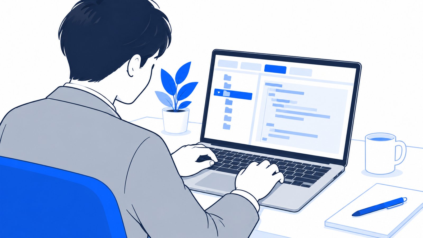 ノートPCでアプリを開き、Codeタブからフォルダを選ぶ手元