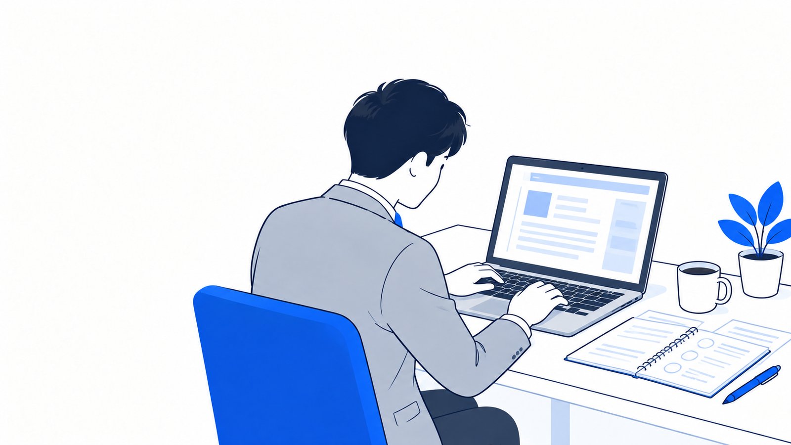 打ち合わせの内容をメモにまとめ、ノートPCで見積書を作る人