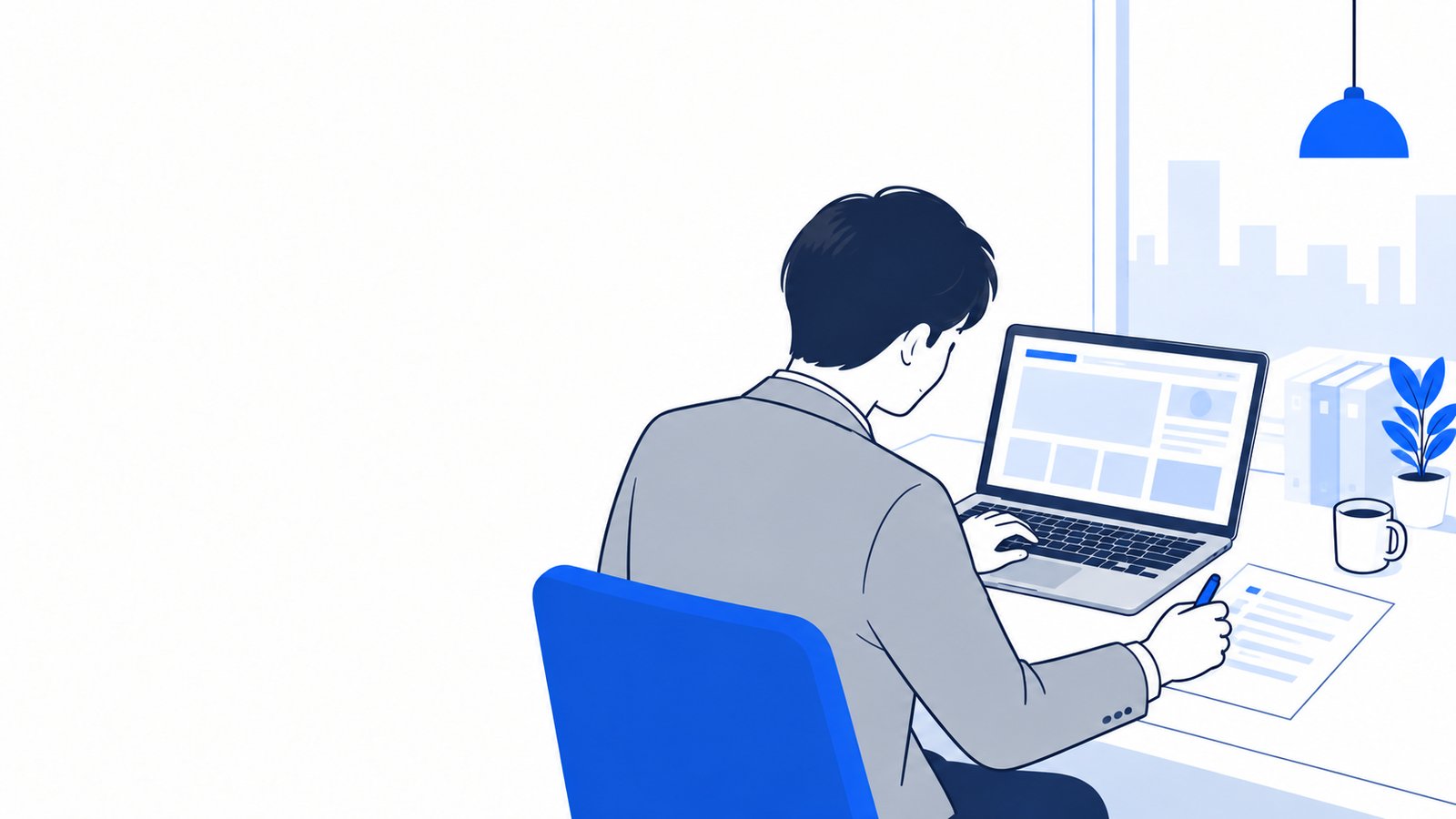 メモ用紙に伝えたいことを書き出してから、PCに入力する会社員