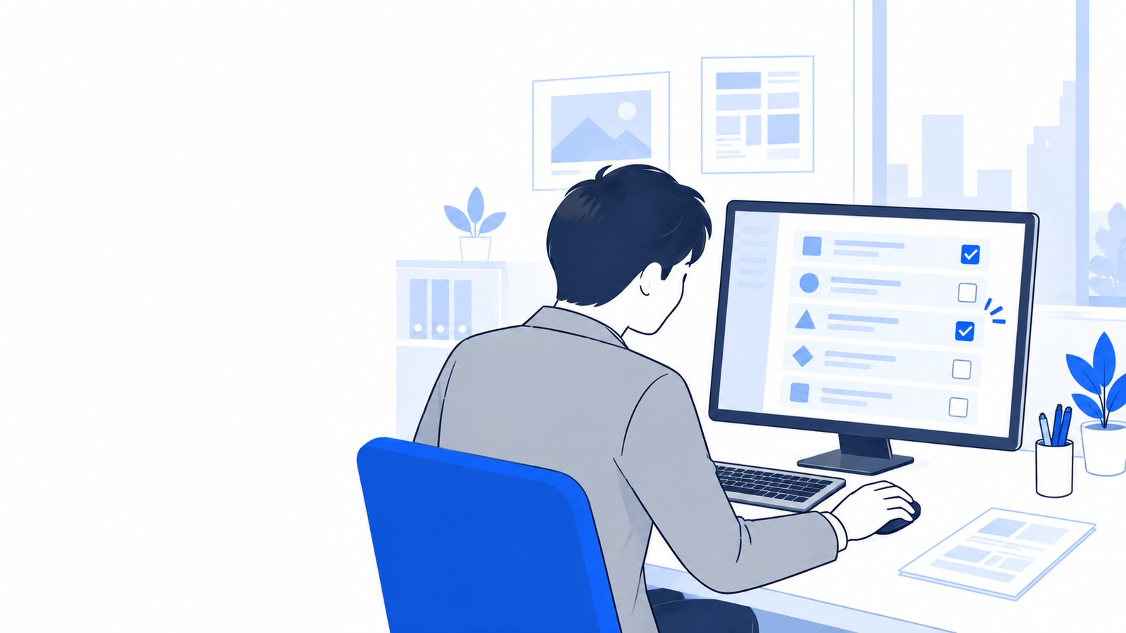 読み込まれている項目の一覧画面を見ながら、不要な設定を整理する会社員