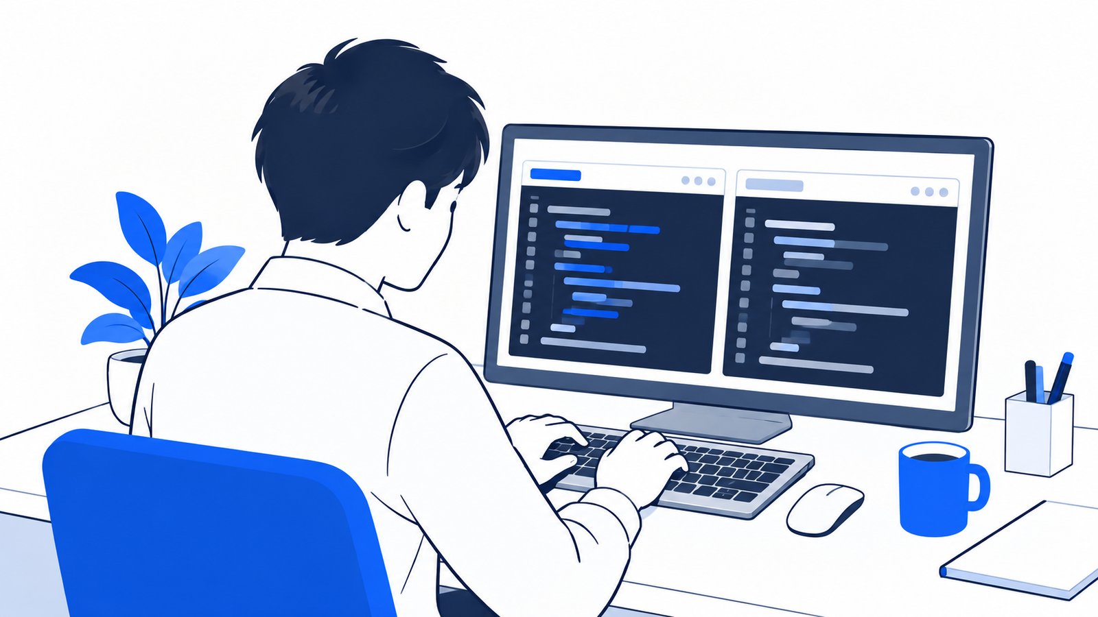 ターミナルを2つ並べて、別々の名前でClaude Codeを起動する開発担当者の手元