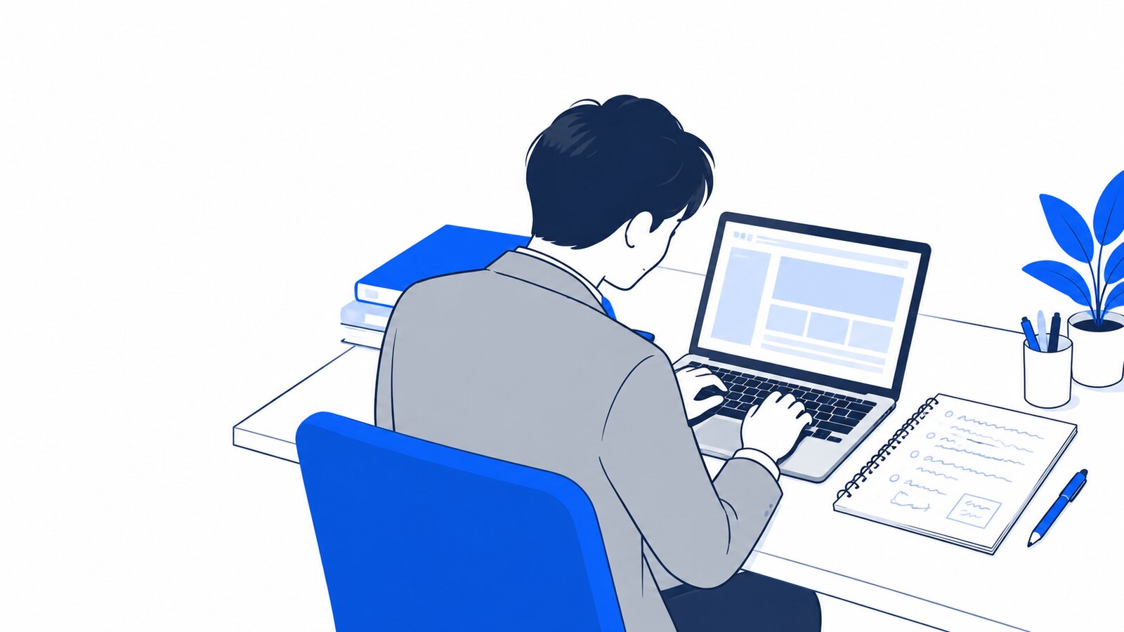 ノートPCの横に手書きの作業メモを置き、それを見ながら入力する会社員