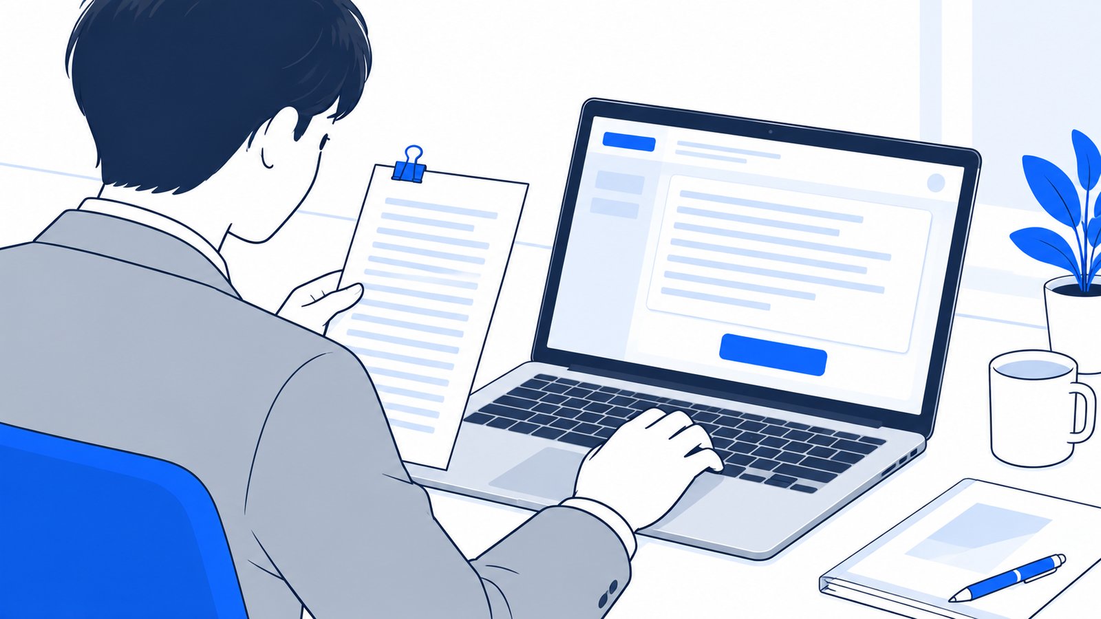 メモの文章を入力欄に貼り付けて、要約を頼んでいる会社員の手元
