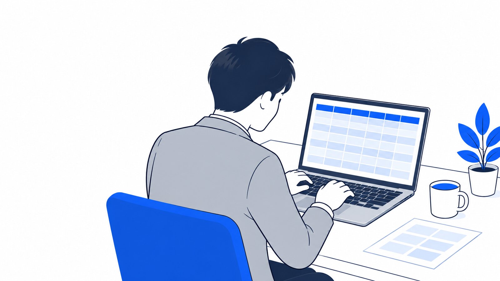 開発担当がノートPCで料金の試算表を作っている様子。画面は本人の方を向いている
