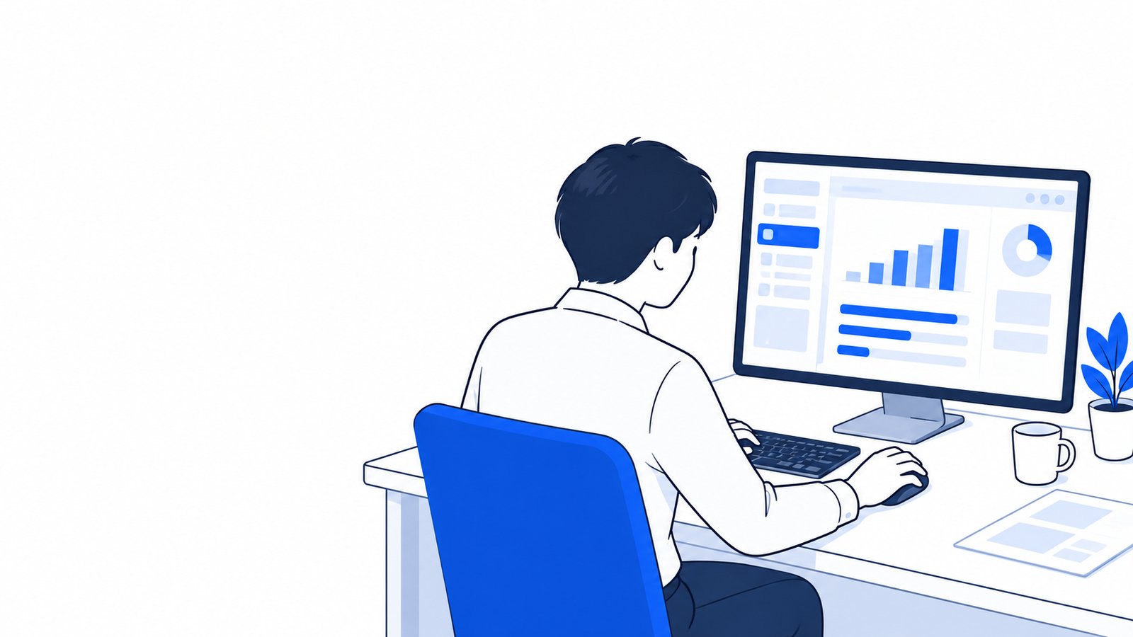 デスクトップアプリの設定から使用量の画面を開いて確かめる会社員