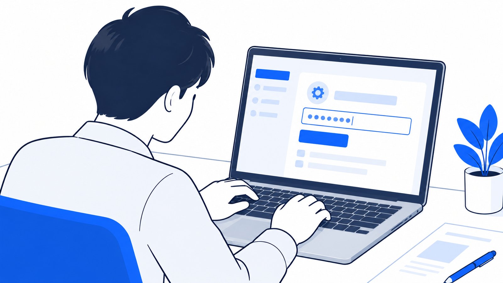 ノートPCの設定画面でAPIキーを入力している開発者の手元