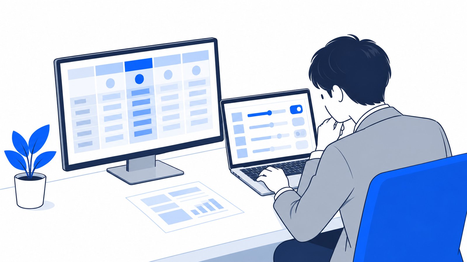 料金の表と費用の上限を設定する画面を見比べて確認する担当者