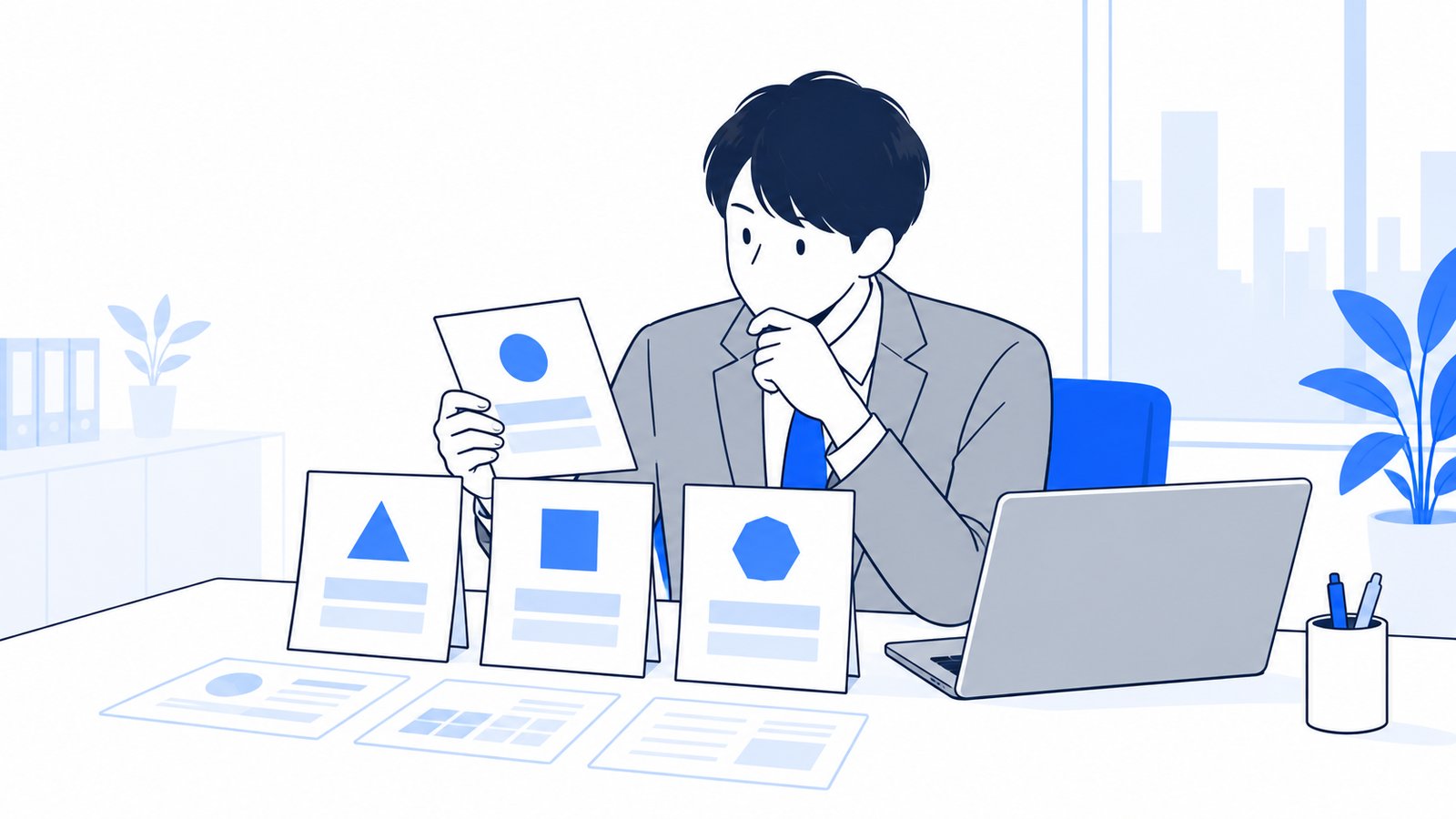 複数の選択肢を見比べながら、使い分けを整理している担当者
