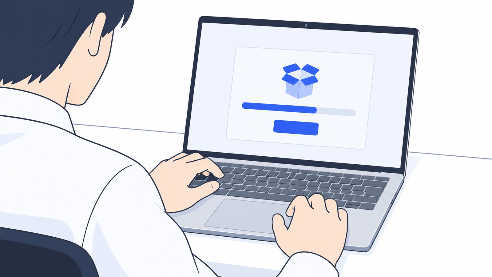 ノートPCでダウンロードしたアプリをインストールしている手元