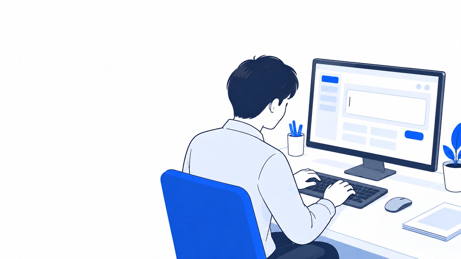 キーボードを操作しながら入力欄に依頼を書く担当者