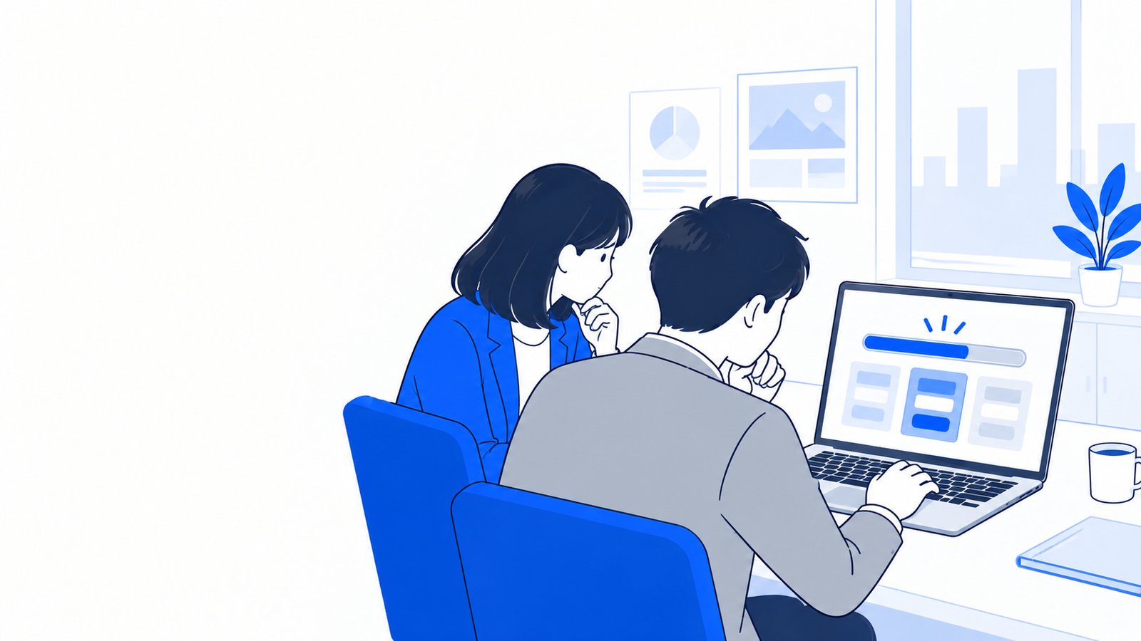 担当者が上限の表示を見て、有料プランへの切り替えを同僚と相談している