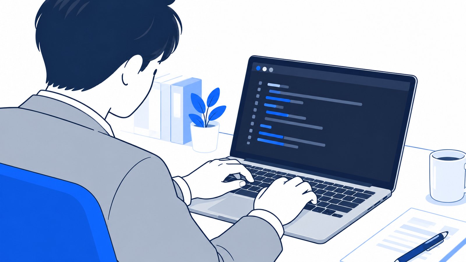 MacBookのターミナルにコマンドを入力している手元