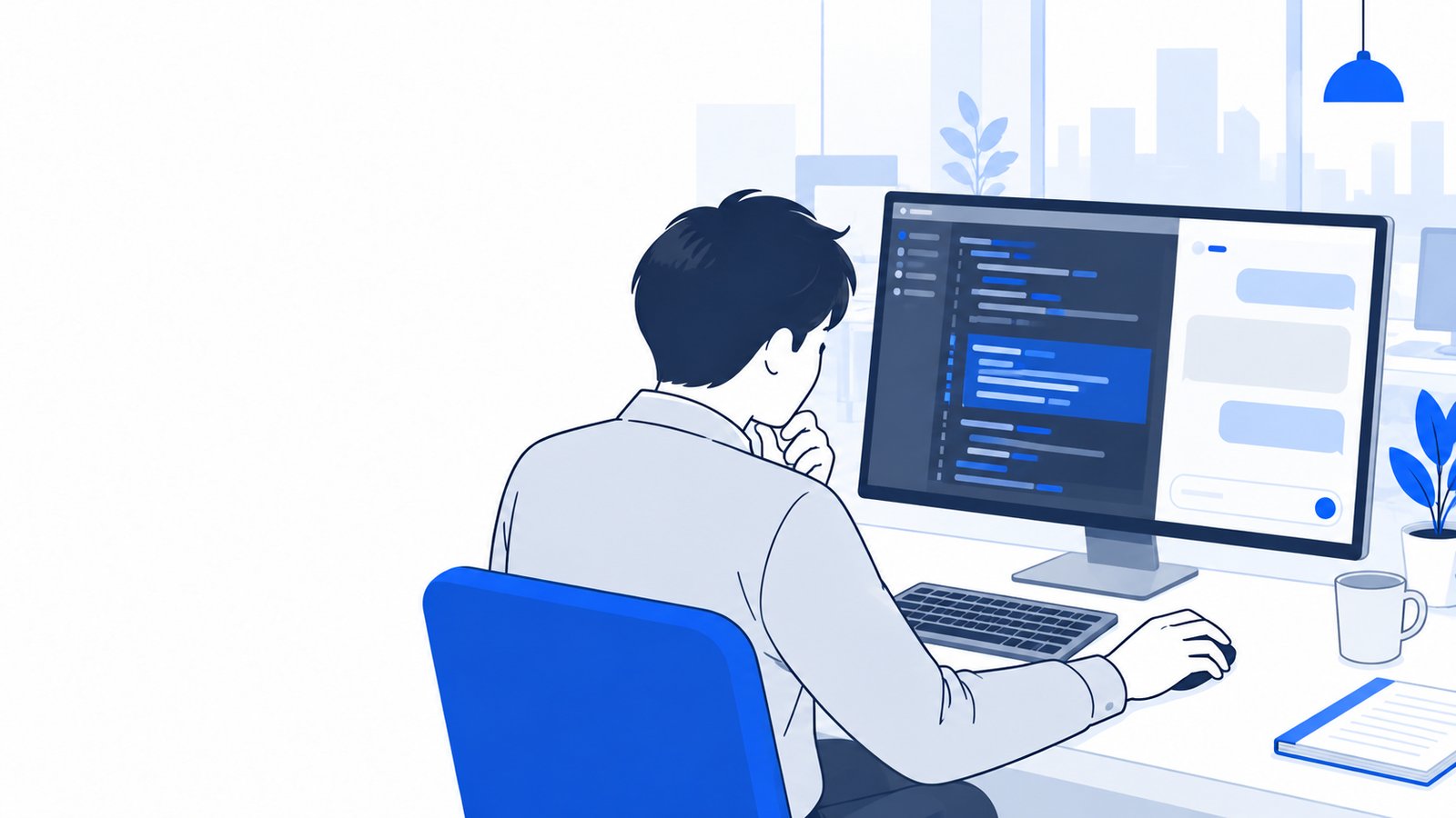 コードの一部を選んで、サイドバーのCodexに質問している会社員