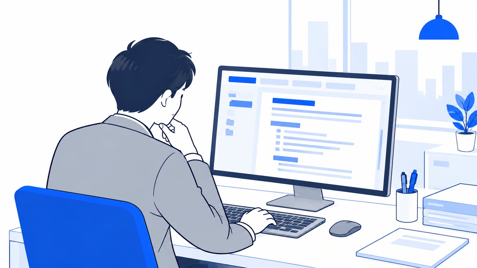 テキストエディタでサイトの案内ファイルを書きながら、要否を考えている担当者